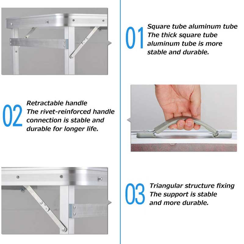 Portable Aluminum Outdoor Folding Tables Square Tube Adjustable Camping
